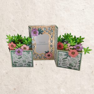 Carte pop up ouverte, avec des fleurs
